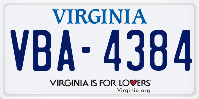 VA license plate VBA4384