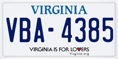 VA license plate VBA4385