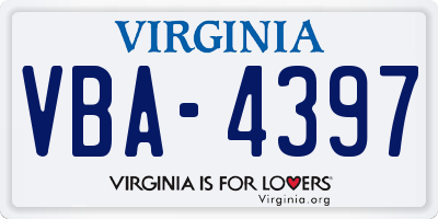 VA license plate VBA4397