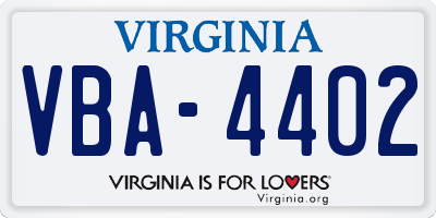 VA license plate VBA4402