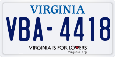 VA license plate VBA4418