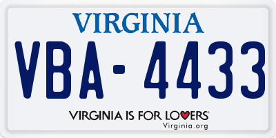 VA license plate VBA4433