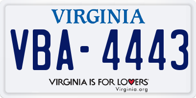 VA license plate VBA4443