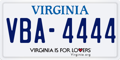 VA license plate VBA4444