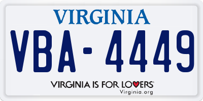 VA license plate VBA4449