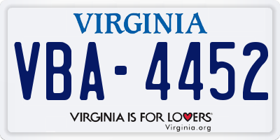 VA license plate VBA4452