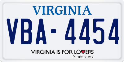 VA license plate VBA4454