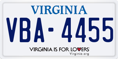 VA license plate VBA4455