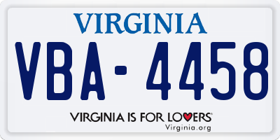 VA license plate VBA4458