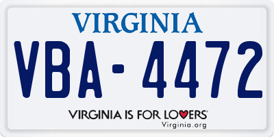 VA license plate VBA4472