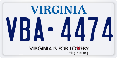 VA license plate VBA4474