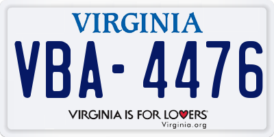 VA license plate VBA4476