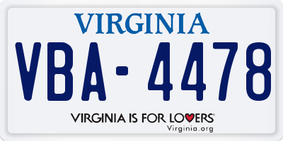 VA license plate VBA4478
