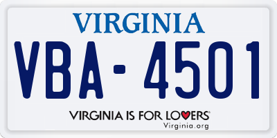 VA license plate VBA4501