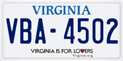 VA license plate VBA4502