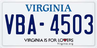 VA license plate VBA4503