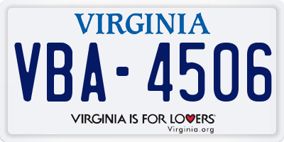 VA license plate VBA4506