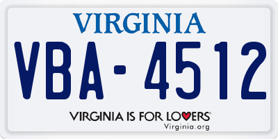 VA license plate VBA4512
