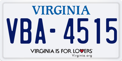 VA license plate VBA4515