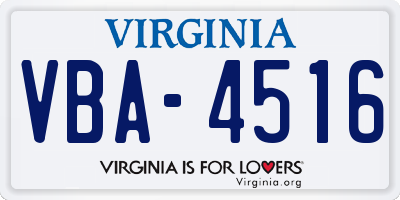 VA license plate VBA4516