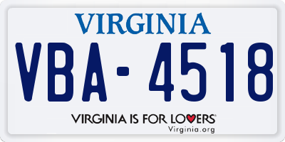 VA license plate VBA4518