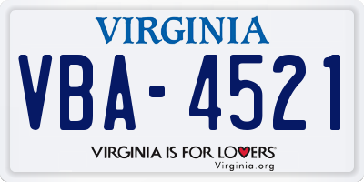 VA license plate VBA4521