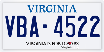 VA license plate VBA4522