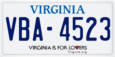 VA license plate VBA4523