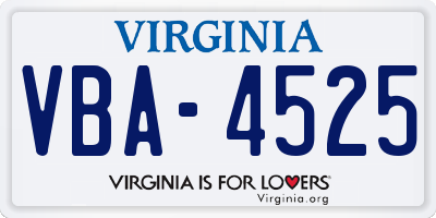 VA license plate VBA4525