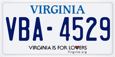 VA license plate VBA4529