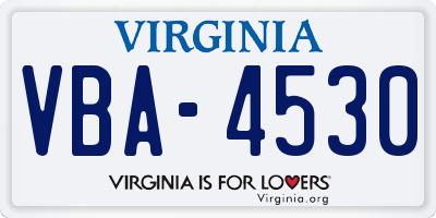 VA license plate VBA4530