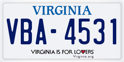 VA license plate VBA4531