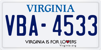 VA license plate VBA4533