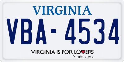VA license plate VBA4534