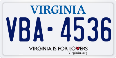 VA license plate VBA4536