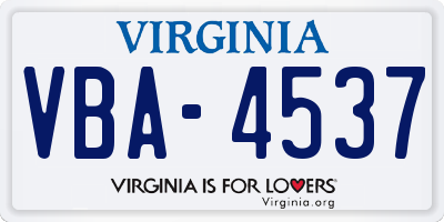 VA license plate VBA4537