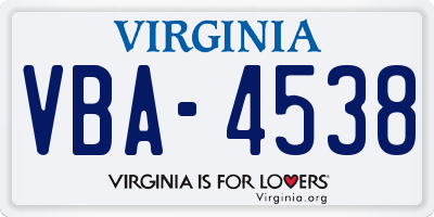 VA license plate VBA4538