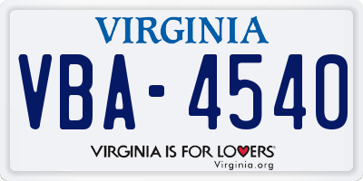 VA license plate VBA4540