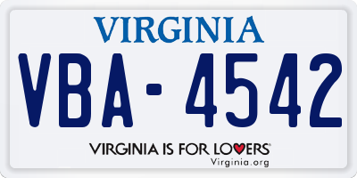 VA license plate VBA4542
