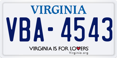 VA license plate VBA4543
