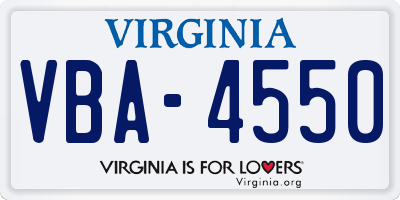 VA license plate VBA4550