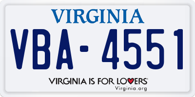 VA license plate VBA4551