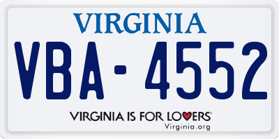 VA license plate VBA4552