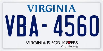 VA license plate VBA4560