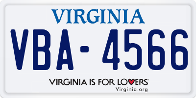 VA license plate VBA4566