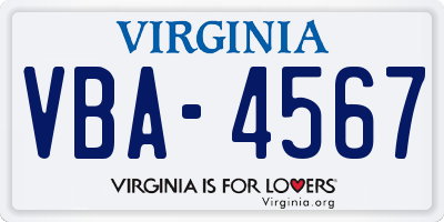 VA license plate VBA4567