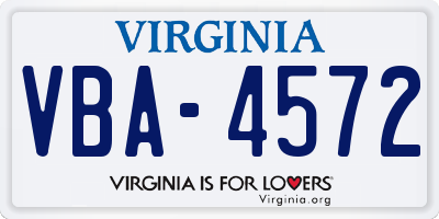 VA license plate VBA4572