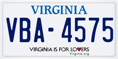 VA license plate VBA4575