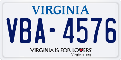 VA license plate VBA4576