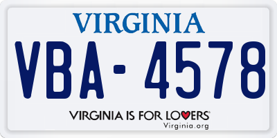 VA license plate VBA4578